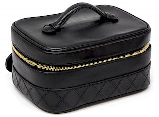 CHANEL BLACK QUILTED LEATHER COSMETIC CASE