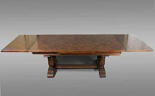 Jacobean Style Oak Parquetry Draw Leaf Table