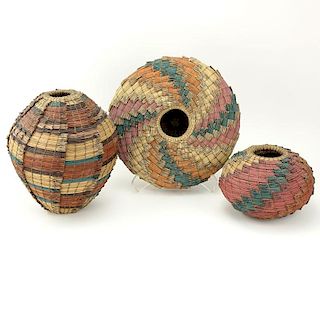 Collection of Three (3) Native American Hand Woven Vases.