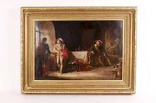 19th Century, "Figures in A Tavern", Oil on Canvas