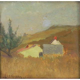 John Francis Murphy, American (1853-1921) "Grain Field" Oil on Wood Panel.