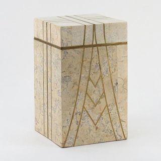 Maitland Smith Style Tessellated Marble and Brass Covered Jewelry Box.