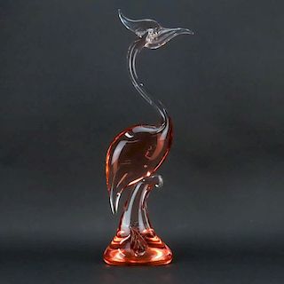Large Vintage Probably Murano Glass Sculpture, Crested Crane.