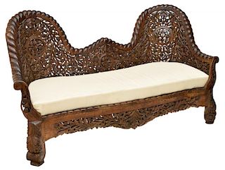 ANGLO-INDIAN HIGHLY CARVED TEAKWOOD SOFA