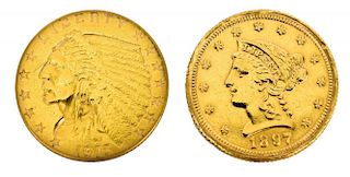 (2) U.S. 2.1/2 DOLLAR LIBERTY & INDIAN GOLD COINS