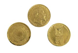 (3) GOLD COINS, SAUDI, BRITISH, ISRAEL, .67 OZT