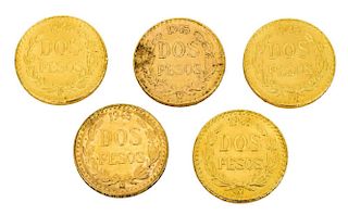 (5) MEXICO 1945 DOS PESOS GOLD COINS