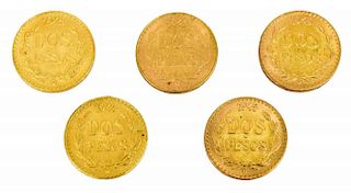 (5) MEXICO 1945 DOS PESOS GOLD COINS