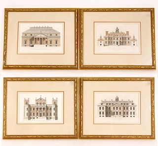 4 19th C. Col. Engravings of British Mansions