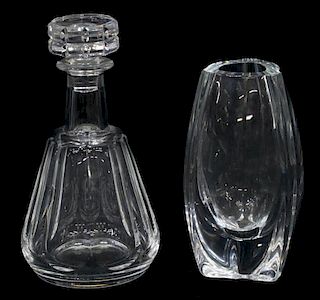 (2) BACCARAT COLORLESS CRYSTAL VASE & DECANTER