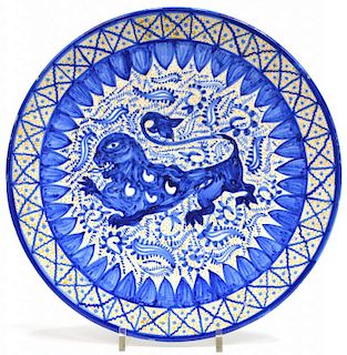 HISPANO-MORESQUE REVIVAL POTTERY LION CHARGER
