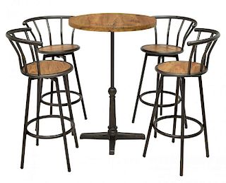 (5) IRON & WOOD BISTRO TABLE & CHAIRS