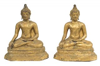 (2) CHINESE CAST GILT METAL SEATED BUDDHA FIGURES