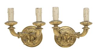 ITALIAN BRIGHTLY GILDED 2-LIGHT WALL SCONCES