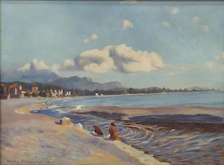 CHARLES JOHNSON "CAGNES SUR MER" BEACH PAINTING