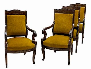 (4) FRENCH DIRECTIORE BOULLE ROSEWOOD ARMCHAIRS