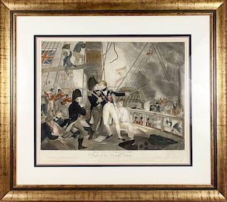 "Battle of Trafalgar" War Scene Engraving, 19th C.