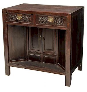 CHINESE CARVED ROSEWOOD CABINET WITH DRAWERS