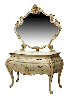ITALIAN PAINTED LOUIS XV STYLE MIRRORED COMMODE