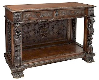ITALIAN HIGHLY CARVED FIGURAL CONSOLE TABLE