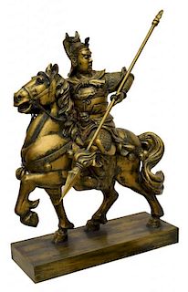 CHINESE GILTWOOD WARRIOR ON HORSE