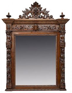 ITALIAN HIGHLY CARVED FIGURAL BEVELED WALL MIRROR
