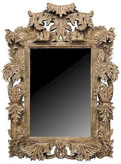 LARGE HEAVY FOLIATE CARVED & PAINTED WALL MIRROR