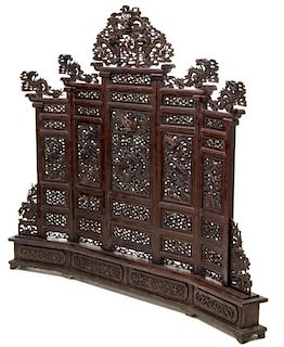 LARGE CHINESE PIERCED & CARVED DRAGON FLOOR SCREEN