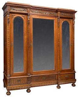 LARGE ITALIAN FIGURAL CARVED MIRROR ARMOIRE