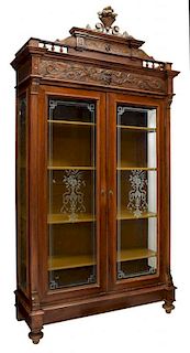 CONTINENTAL HENRY II STYLE GLASS FRONT BOOKCASE