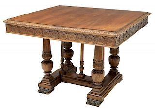 CARVED CONTINENTAL TABLE WITH BALUSTRADE STRETCHER