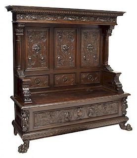 RENAISSANCE REVIVAL HIGHLY CARVED HALL BENCH
