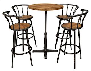 (5) IRON & WOOD BISTRO TABLE & CHAIRS