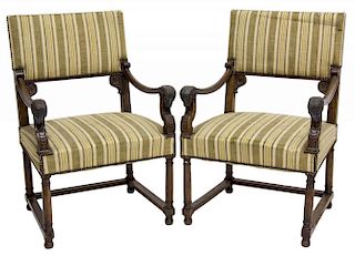 (2) FRENCH CARVED RAM'S HEAD ARMCHAIRS