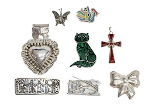 (8) STERLING SILVER & STONE PENDANTS & BROOCHES