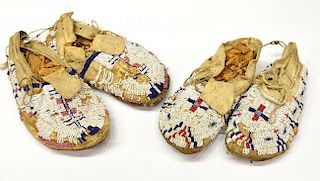 (2 PAIR) NATIVE AMERICAN BEADED LEATHER MOCCASINS