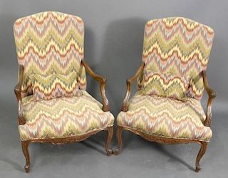 Pair of Louis XV Style Flame Stitch Fauteuils