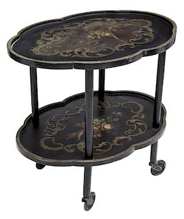 VENETIAN PAINTED FLORAL SERVICE CART ON CASTERS