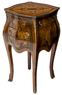 LOUIS XV STYLE MAHOGANY MARQUETRY BEDSIDE CABINET