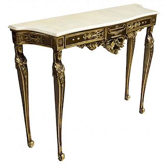 ITALIAN GILT WOOD FIGURAL MARBLE TOP CONSOLE TABLE