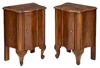 (2) ITALIAN ROSEWOOD BEDSIDE BOW-FRONT CABINETS