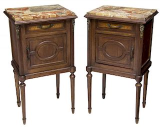 (2) LOUIS XVI STYLE MARBLE TOP BEDSIDE CABINETS