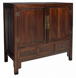 CHINESE ROSEWOOD DOUBLE-DOOR CARVED CABINET