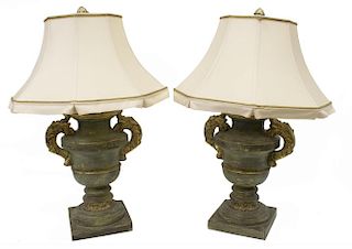 (2) LARGE VASIFORM PARCEL GILT ANTIQUED TABLE LAMP