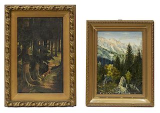 (2) FRAMED ITALIAN PAINTINGS, MOUNTAINS & FOREST