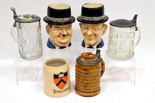 (4) METTLACH, MOLDED GLASS & CHARACTER STEIN GROUP