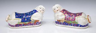 (2) CHINESE FAMILLE ROSE PORCELAIN FIGURAL PILLOWS