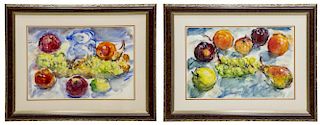 FRAMED WATERCOLORS, ABSTRACT FRUIT, SIGNED