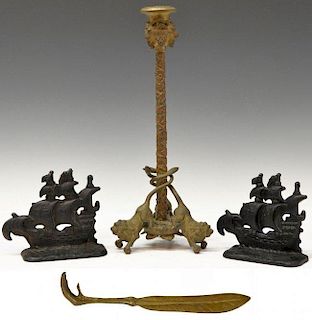 (3)CONTINENTAL CANDLESTICK, BOOKENDS & MAIL OPENER