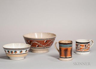 Four Mocha-decorated Ceramic Tableware Items